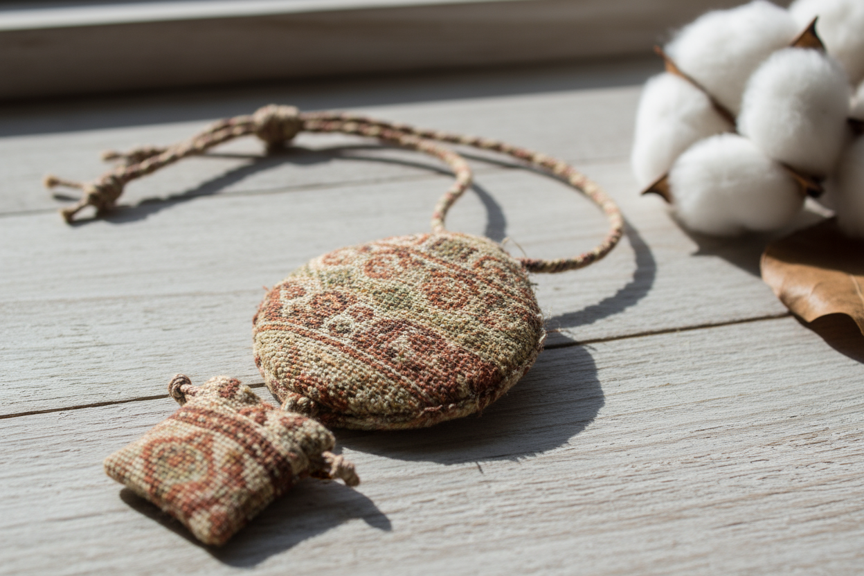 amulette en tissus artisanal collier pochon